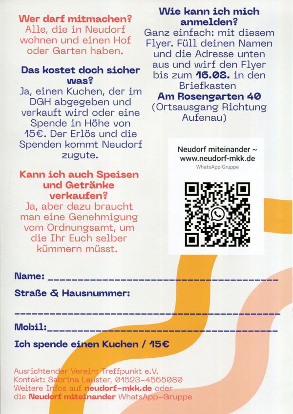 Dorfflohmarkt am 23.08.2026 - Flyer Vorderseite Dorfflohmarkt am 23.08.2026 - Flyer Rückseite