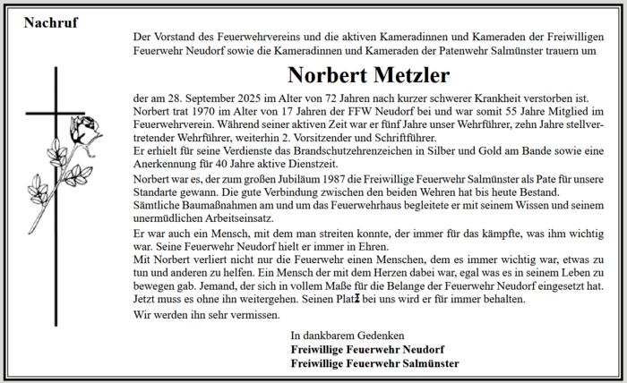 Traueranzeige Norbert Metzler
