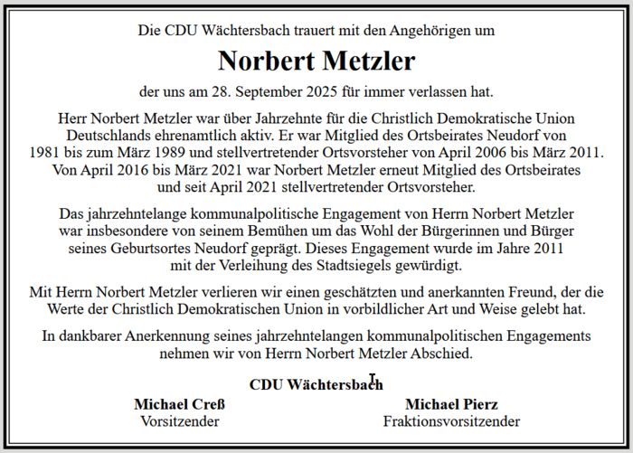 Traueranzeige Norbert Metzler