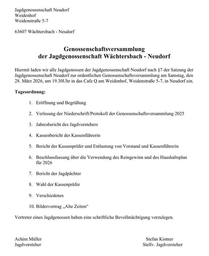 Einladung zur Genossenschaftsversammlung 2026 Einladung zur Genossenschaftsversammlung 2026